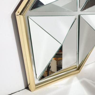Mid Century Hexagonal Segmented Kaleidoscopic Mirror W Rounded Brass Frame