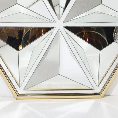Mid Century Hexagonal Segmented Kaleidoscopic Mirror W Rounded Brass Frame