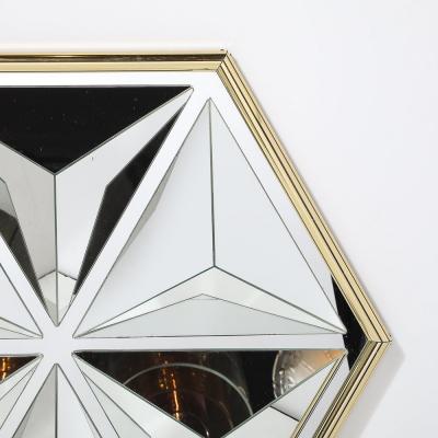 Mid Century Hexagonal Segmented Kaleidoscopic Mirror W Rounded Brass Frame