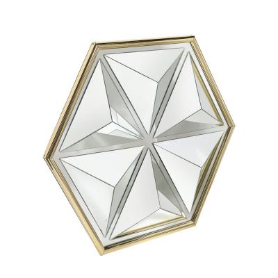 Mid Century Hexagonal Segmented Kaleidoscopic Mirror W Rounded Brass Frame