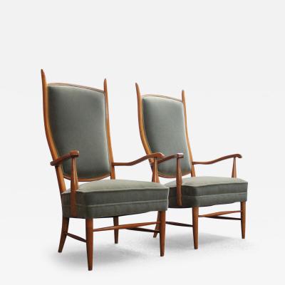 Mid Century High Back Birch and Mohair Country Parson Chairs by Maxwell Royal