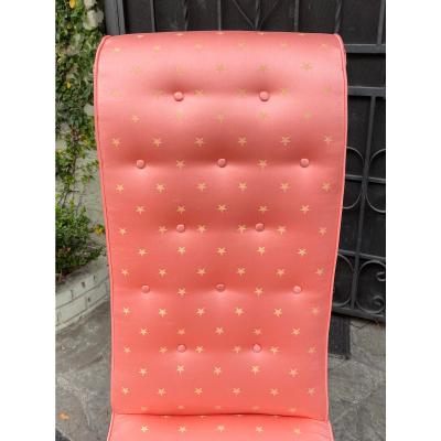 Mid Century Hollywood Regency Scroll Back Chairs W Scalamandre Fabric a Pair