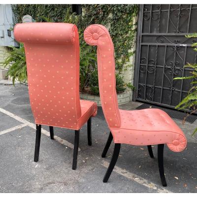 Mid Century Hollywood Regency Scroll Back Chairs W Scalamandre Fabric a Pair