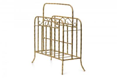 Mid Century Hollywood Regency Style Faux Bamboo Brass Magazine Stand
