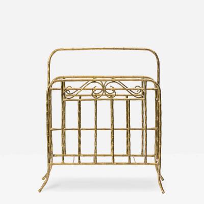 Mid Century Hollywood Regency Style Faux Bamboo Brass Magazine Stand