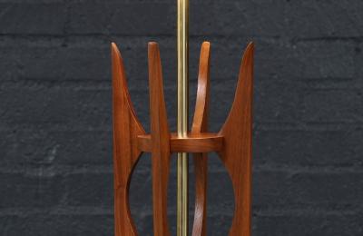 Mid Century Hourglass Sculpted Walnut Brass Table Lamp