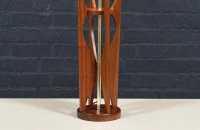 Mid Century Hourglass Sculpted Walnut Brass Table Lamp