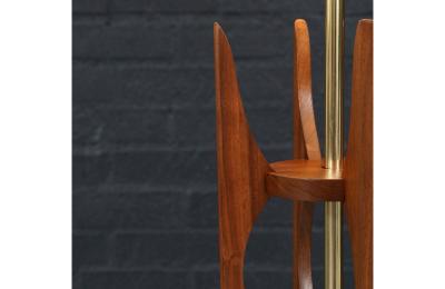 Mid Century Hourglass Sculpted Walnut Brass Table Lamp
