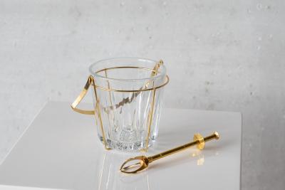 Mid Century Ice Bucket and Tong in Crystal and Brass France 1960s