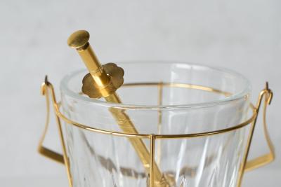 Mid Century Ice Bucket and Tong in Crystal and Brass France 1960s