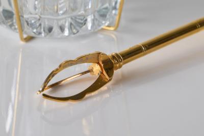 Mid Century Ice Bucket and Tong in Crystal and Brass France 1960s