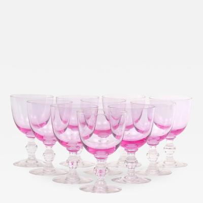 Mid Century Ice Pink Crystal Barware Goblet Service 10 People