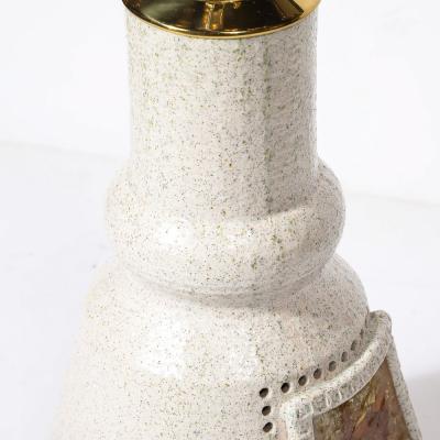 Mid Century Illuminated Amber Resin Naturalistic Motif White Ceramic Table Lamp