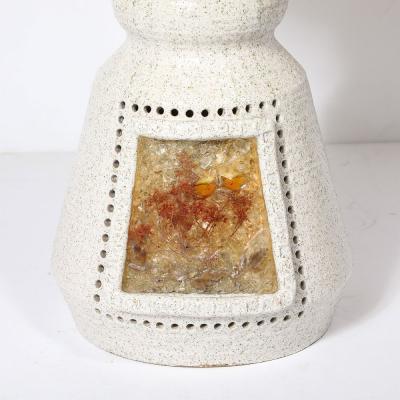 Mid Century Illuminated Amber Resin Naturalistic Motif White Ceramic Table Lamp