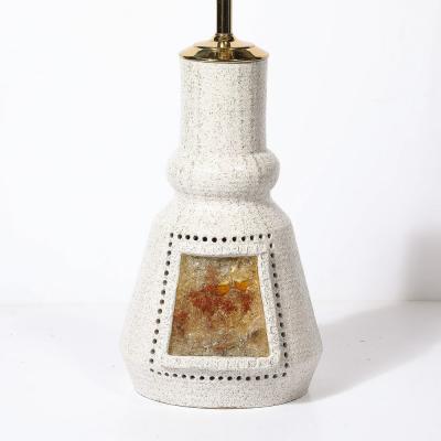 Mid Century Illuminated Amber Resin Naturalistic Motif White Ceramic Table Lamp