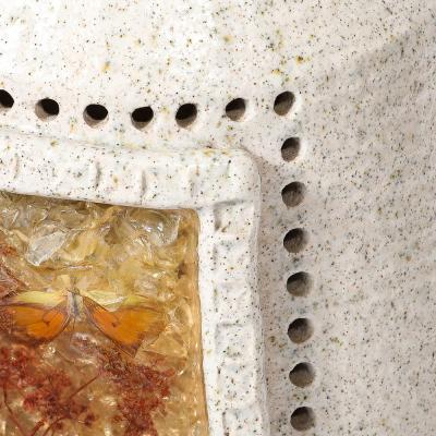Mid Century Illuminated Amber Resin Naturalistic Motif White Ceramic Table Lamp