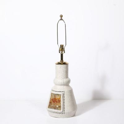 Mid Century Illuminated Amber Resin Naturalistic Motif White Ceramic Table Lamp