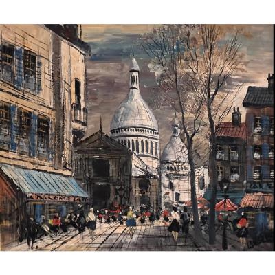 Mid Century Impressionist French View of Montmartre Paris France Circa 1960