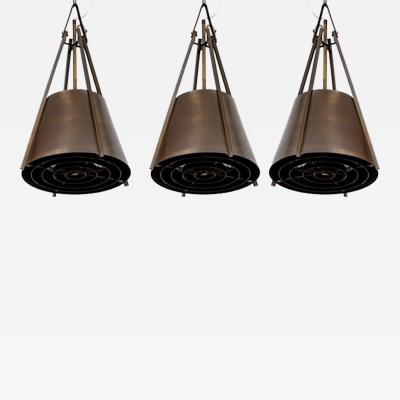 Mid Century Industrial Conical Brass Pendants 10 Available