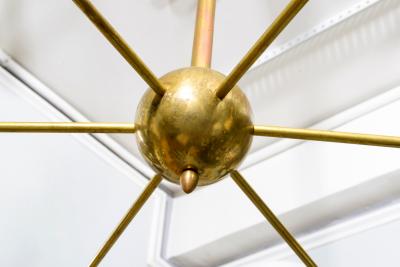 Mid Century Inspired Six Arm Brass Fixture with Unusual Black Shades