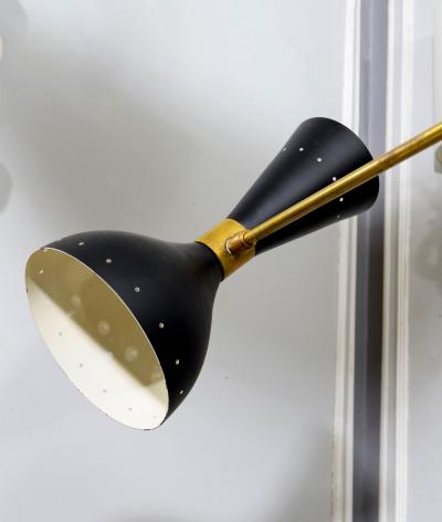 Mid Century Inspired Six Arm Brass Fixture with Unusual Black Shades