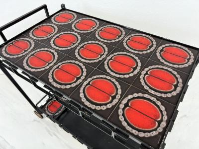 Mid Century Iron and Tile Inlay Bar Cart Dry Bar C 1950s