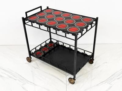 Mid Century Iron and Tile Inlay Bar Cart Dry Bar C 1950s