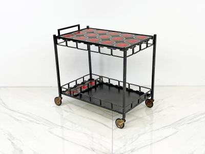 Mid Century Iron and Tile Inlay Bar Cart Dry Bar C 1950s