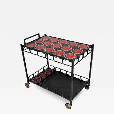 Mid Century Iron and Tile Inlay Bar Cart Dry Bar C 1950s