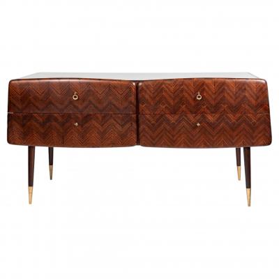 Mid Century Italian Angular Sideboard Dresser In Chevron Veneer