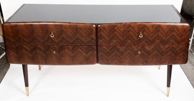 Mid Century Italian Angular Sideboard Dresser In Chevron Veneer