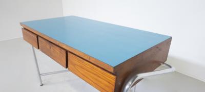 Mid Century Italian Blue Top Desk with Drawers