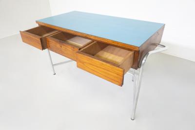 Mid Century Italian Blue Top Desk with Drawers