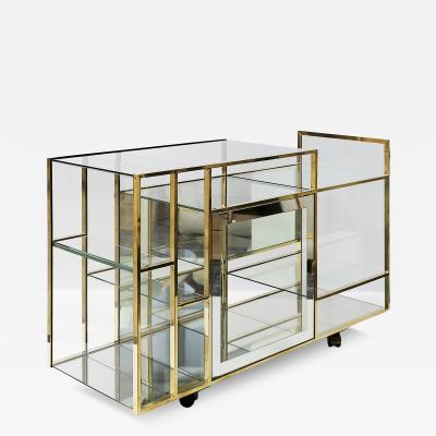 Mid Century Italian Brass And Glass Console Shelves Cart