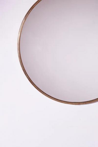 Mid Century Italian Brass Framed Round Mirror Italy 1970s