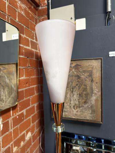 Mid Century Italian Brass and Glass Floor Lamp 1960s