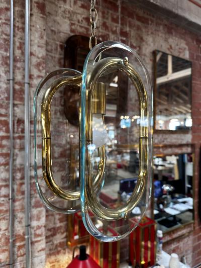 Mid Century Italian Brass and Glass Pendant 1970s