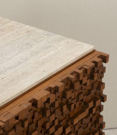 Mid Century Italian Brutalist Sideboard with Travertine Top