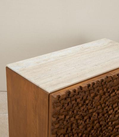 Mid Century Italian Brutalist Sideboard with Travertine Top