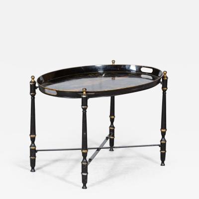 Mid Century Italian Chinoiserie Iron Tole Ware Tray Table