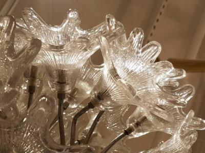 Mid Century Italian Clear Floral Murano Glass and Chrome Chandelier