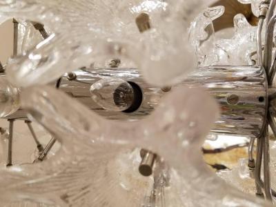 Mid Century Italian Clear Floral Murano Glass and Chrome Chandelier