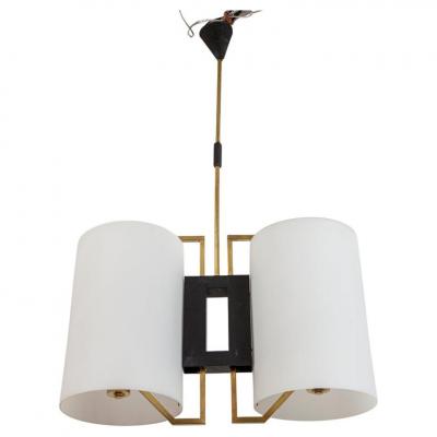 Mid Century Italian Double Cylinder Opaline Glass Ceiling Fixture