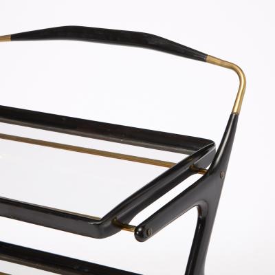 Mid Century Italian Ebonized Wood Three tiered Bar Cart with Removable Trays