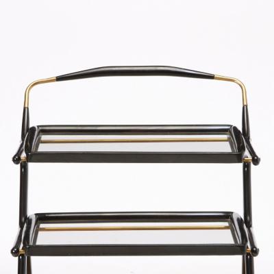 Mid Century Italian Ebonized Wood Three tiered Bar Cart with Removable Trays
