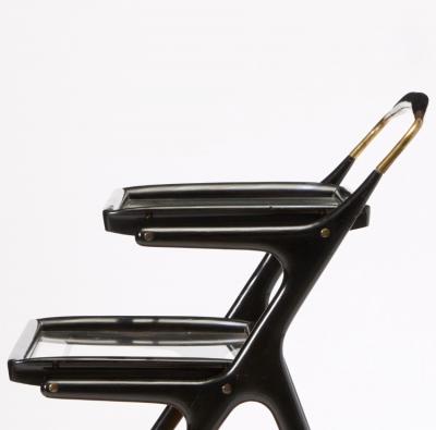 Mid Century Italian Ebonized Wood Three tiered Bar Cart with Removable Trays