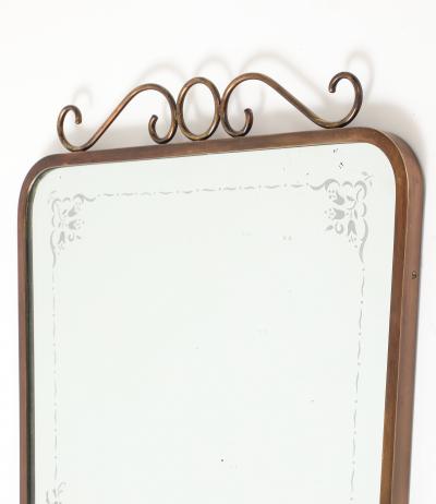 Mid Century Italian Etched Glass and Brass Wall Mirror with Scrolls