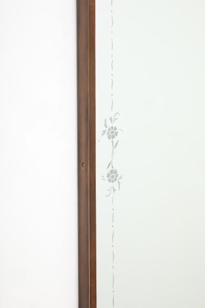 Mid Century Italian Etched Glass and Brass Wall Mirror with Scrolls