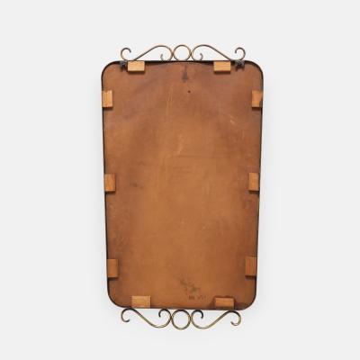 Mid Century Italian Etched Glass and Brass Wall Mirror with Scrolls