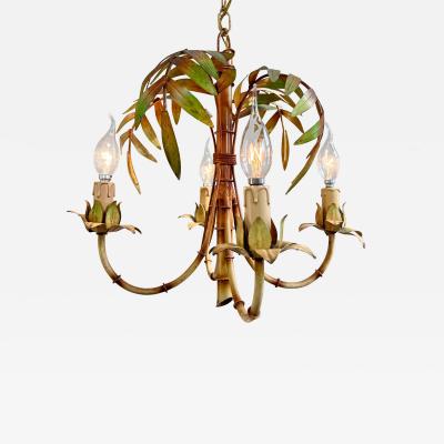 Mid Century Italian Faux Bamboo Palm Tole Chandelier 1950s